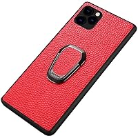 Leather Phone Case for Driver, Lychee Pattern Magnetic Finger Stand Phone Back Cover for Apple iPhone 12 Pro (2020) 6.1 Inch (Color : Red)