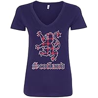 Threadrock Women's Plaid Lion of Scotland V-Neck T-Shirt