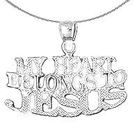 Gold Saying Necklace | 14K White Gold My Heart Belongs To Jesus Saying Pendant with 18