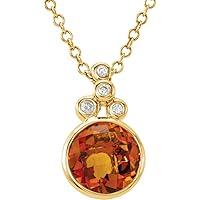 14k Yellow Gold .04 Dwt 8mm Polished Gen Checkerboard Golden Citrine and Diamond Necklacek Jewelry for Women