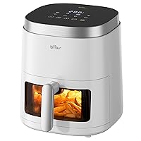 Bear Air Fryer, 5.3Qt 8-in-1 Quick and Oil-Free Healthy Meals, Easy View, Smart Digital Touchscreen, Dishwasher-Safe&Non-stick Basket, Disposable Paper Liner and Recipes included,White