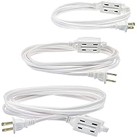 Clear Power 6 ft, 9 ft, and 12 ft Indoor Extension Cord, White, 3 Outlets with Safety Cap, 2 Prong Polarized Plug, Perfect for Homes, Offices, and Kitchens, 3 Variety Pack, DCIC-0215-DC