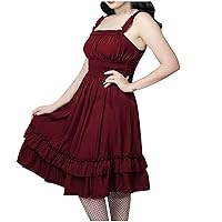 Women Gothic Style Gown Frill Square Neck Spaghetti Strap A-Line Dress Smocked High Waist Tiered Flowy Midi Dresses