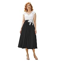 Lace Applique Mother of The Bride Dresses Calf Length Cap Sleeves Chiffon Wedding Guest Dress