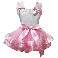 Petitebella Rhinestone My 1st to 6th White Shirt Pink Polka Dots Petal Skirt Set