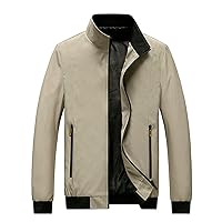 BOBT Mens Trench Coats Winter Trendy Solid Color Long Sleeve Coat Zipper Pocket Stand Collar Hoodless Jacket