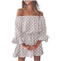 Womens Vacation Dress Summer Leopard Print Fashion Flare Sleeve Off The Shoulder Dresses Casual A Line Sexy Dresses