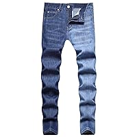 Mens Stars Printed Jeans Slim-Fit Skinny Denim Pants Stylish Trousers Zipper Button Jean Pants Stretch Long Pants