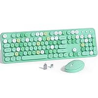 Wireless Computer Keyboard and Mouse Combo, Colorful Typewriter Floating Round Keycaps Clicky USB Receiver Keyboard Mouse Set with Power Switch for PC Laptop Tablet(Green-Colorful)