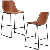 JHK 26 Inch Counter Height Bar Stools Set of 2, Modern Faux Leather High Barstools with Back and Metal Leg, Bar Chairs for Kitchen lsland, Brown