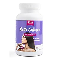 Bella All Natural Collagen Colageno, Hair, Skin and Nails, 60caps