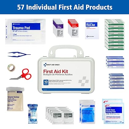 First Aid Only 6060 10-Person Emergency First Aid Kit for Office, Home, and Worksites, 57 Pieces