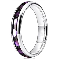 THREE KEYS JEWELRY Womens 4mm Tungsten Wedding Rings Purple Shell Inlaid Engagement Bands