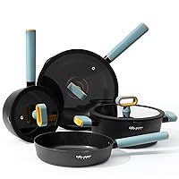 Nonstick Pots and Pans - 8 PC Glacier Blue Cookware Set with Lids, Cooking set with Silicone Spill-proof Lid Edge, Patented Precision Oil Control, Dishwasher Safe