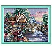 Stamped Cross Stitch Kits - Counted Cross Stitch Kit, Cross-Stitching Patterns Beautiful Garden 11CT Pre-Printed Fabric - DIY Art Crafts & Sewing Needlepoints Kit for Home Decor 27''x22''