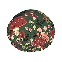 Bright Mushrooms Art Print Double Layer Waterproof Shower Cap, Suitable For All Hair Lengths (10.6 X 4.3 Inches)