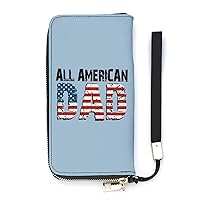 All American Dad Wristlet Wallet Leather Long Card Holder Purse Slim Clutch Handbag for Women