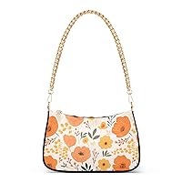 Cartoon Cute Orange Flower Clutch Shoulder Bag for Women, Hobo Tote Handbag with Gold Chain, Crossbody Bag with Zipper Closure, Multicoloured, One Size