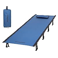 KingCamp Camping Cot, Folding Portable Heavy Duty Ultralight Cots for Adults Camping Tent Hiking Backpacking Mountaineering Travel Indoor Outdoor Indoor Base Camp with Pillow, Blue/Black