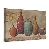 African Clay Pot Wall Art Vase Painting Pottery Still Life Wall Art Leaf Wall Art - 副本 Canvas Print Picture Wall Art Poster for Home Family Decor 12x16inch(30x40cm) Frame-Style