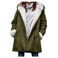 Winter Coats for Women 2023 Winter Warm Sherpa Lined Coats Jackets Hooded Parka Faux Suede Long Pea Coat Fall Outerwear