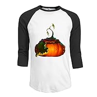 Men's Halloween Pumpkin Decor 3/4 Sleeve 100% Cotton Baseball Tee/T Shirts Black