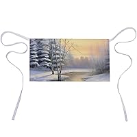 Winter Landscape Snow Tree River Funny Waist Apron Waterproof Half Aprons with Pocket And Long Strap for Women Men Cooking