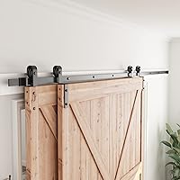 SMARTSTANDARD 12 Feet Bypass Sliding Barn Door Hardware Kit - for Double Wooden Doors-Single Track - Smoothly & Quietly - Easy to Install-Fit 132