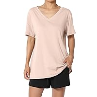 TheMogan Women's S~3X V-Neck Cotton Oversized Boyfriend T-Shirt Short Sleeve Loose Tee