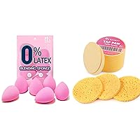 BEAKEY Latex Free Makeup Sponge Set of 6 & 60-Count Rounded Compressed Facial Cleansing Sponge