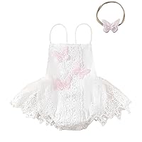Kaipiclos Newborn Baby Girl Outfits Butterfly Ruffle Lace Romper Jumpsuit Bodysuit Half 1st Birthday Photoshoot Dress