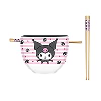 Silver Buffalo Hello Kitty and Friends Kuromi Skulls and Stars Ceramic Ramen Noodle Rice Bowl with Chopsticks, Microwave Safe, 20 Ounces