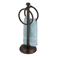mDesign Steel Towel Rack Holder Stand with 2 Hanging Rings for Bathroom Vanity Countertops - Space Saving Hand Towel Holder - Hyde Collection - Bronze