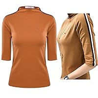 2022 New T Shirts Women Tops Turtleneck Top Tees Half Sleeve Stripe Stretchable