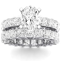 Oval Cut 1.41CT Pave Set Ring Set 14K White Gold Wedding Gift Ring Set Colorless Moissanite Diamond Valentine's Day Gift Ring Set