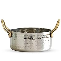Indian Art Villa Stainless Steel Serving Bowl with Brass Handle & Hammered Design, Tableware and Serveware, Volume- 3 Oz
