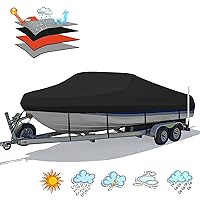 Heavy Duty 800D PU Waterproof Boat Cover, 17'- 19' Trailerable Marine Grade Polyester Canvas, Fits 17-19ft V-Hull, Bass Boat, Runabout, Fishing Boat, Ski Boat with Tightening Strap, Black