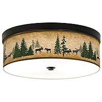 Moose Lodge Giclee Energy Efficient Bronze Ceiling Light with Print Shade