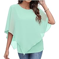 QIXING Womens Loose Business Casual Batwing Sleeve Chiffon Tops T-Shirt Blouse Light Green-Small