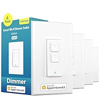 4 Pack Smart Dimmer Switch Single Pole Supports Apple HomeKit, Alexa Google Assistant & SmartThings, 2.4Ghz WiFi Light Switch for Dimmable LED, Neutral Wire Required, Remote Control Schedule