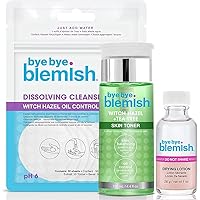 Skin Balance & Treat Regimen Set, Must-have Skincare Regime, with Acne Drying Lotion, Witch Hazel & Tea Tree Skin Toner and Dissolving Cleanser Sheets, 100% Cruelty-free, Bundle Pack