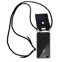 Mobile Phone Chain Compatible with Apple iPhone 7 Plus / 7S Plus / 8 Plus in Black - Silicone Protective Cover with Gold Rings, Cord Strap and Detachable case