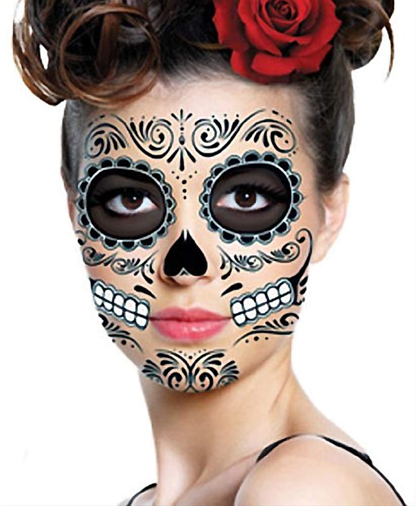 Black Skeleton Day of the Dead Temporary Face Tattoo Kit: Men or Women - 2 Kits (Packaging May Vary)