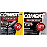 Combat Roach Killing Bait, Large Roach Bait Station, 8 Count (780059/41913) and Combat Max Defense System Brand, Small Roach Killing Bait and Gel, 12 Count