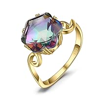 JewelryPalace Fancy Cut 5.7ct Multicolor Genuine Rainbow Quartz Cocktail Rings for Her, 14K White Gold Plated 925 Sterling Silver Ring for Women, Natural Gemstone Jewellery Sets Rings Size