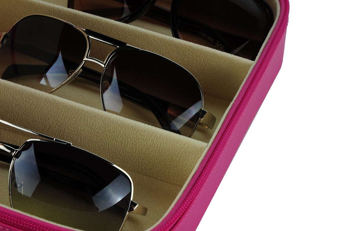 3 Piece Pink Extra Large Travel Eyeglass Sunglasses Glasses Zippered Case