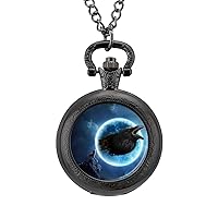 Wolf and Crow Vintage Pocket Watch with Chain Arabic Numerals Scale Alloy Pocket Watch Gift