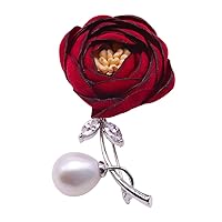 JYX Fine Rose-style 12mm White Freshwater Pearl Brooch Pin
