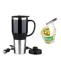Hot Water Heater Mug for Car - Car Electric Kettle Heated Stainless steel Portable Cigarette Lighter Heating Cup Coffee Cup with Charger for Outdoor Students 12 Volt 450ML 50W, CA107 Black