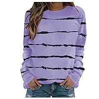 FYUAHI Fall Sweatshirts for Women Fashion 2023 Stripe Print Side Split Thin Blouses Casual Crewneck Long Sleeve Pullover
